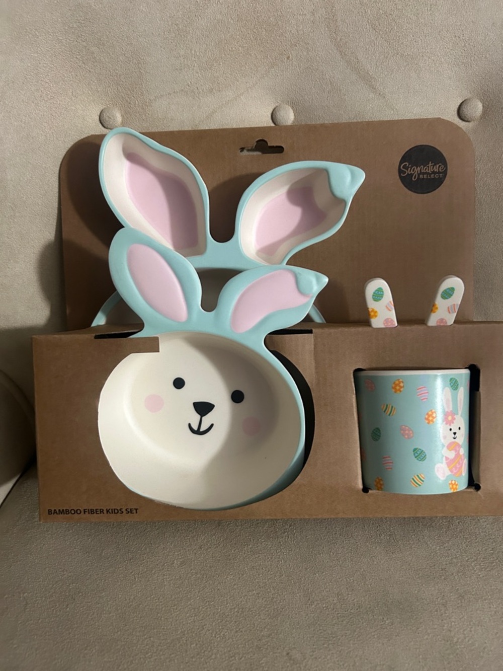 Signature Select Bunny Bamboo Fiber Kids Dish Set - Mint & Pink